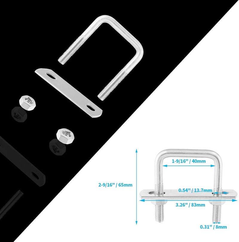 Jersvimc 2Pcs Stainless Steel Square U-Bolt Clamp M8x40x65mm - (Thread Size x Inner Width x Length), Mini Metal U Bolts Pole U Bolt Brackets for Camper Trailer Marine Boat - Image 4